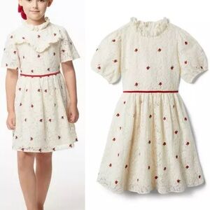 Janie and Jack Lace Embroidered Rose Puff Sleeve Dress